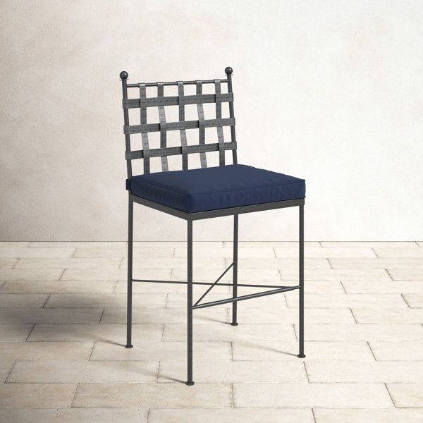 Birch Lane™ Lucier Metal Outdoor 32'' Bar Stool with Sunbrella Cushion